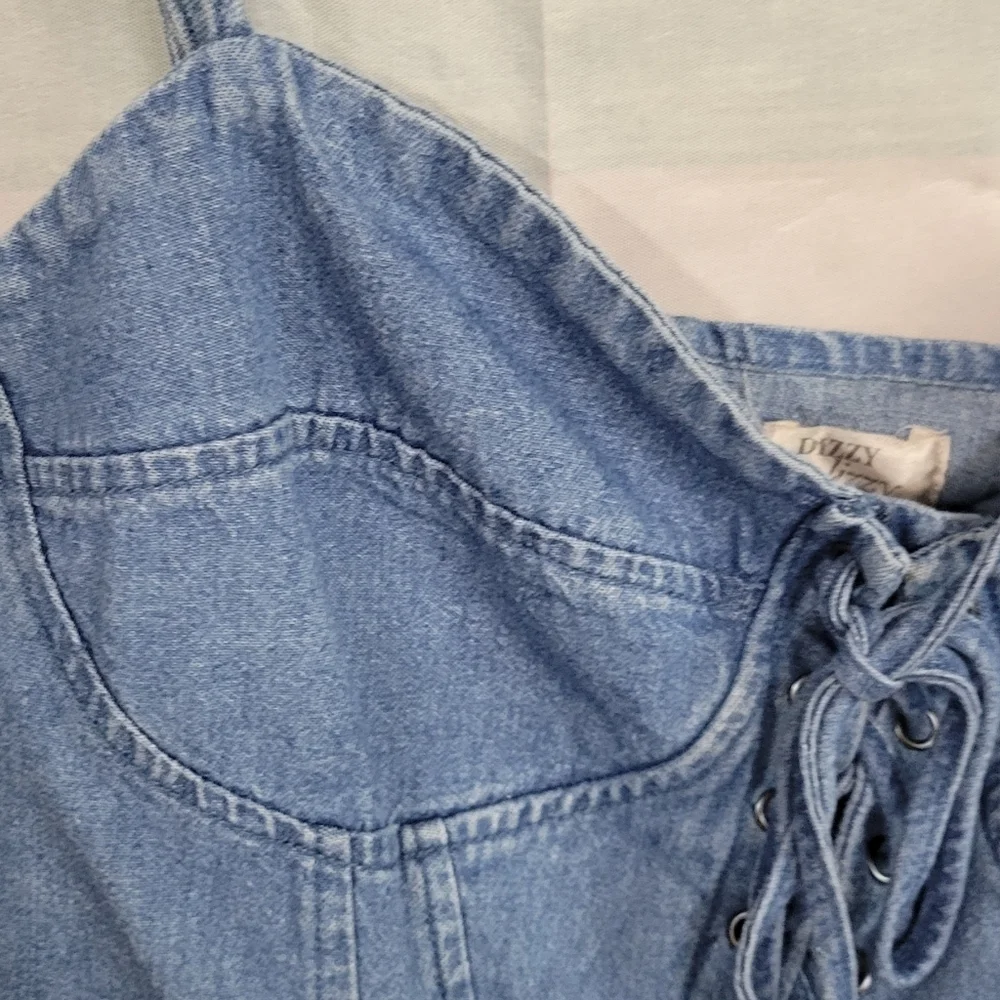 Dizzy lizzy Denim Strapy Sleeve Large Midriff Top - Picture 2 of 6